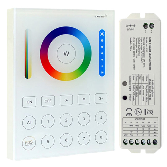 RGBW LED Controller Kit, Wall Mount, 8 Zone