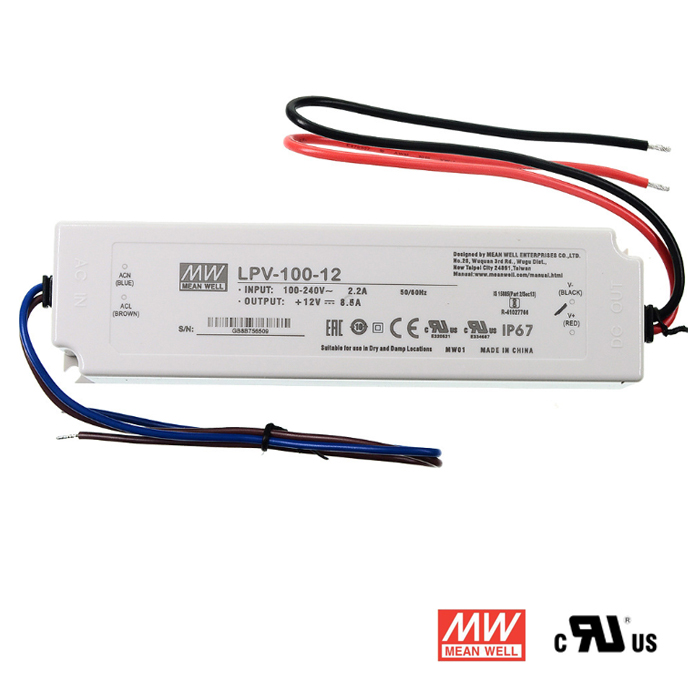 12V 8.5A 100Watt Waterproof LED Power Supply, Mean Well LPV-100-12