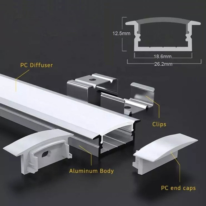 LED Recessed Channel with diffuser for LED Strip, 2 M (6.56FT), W13
