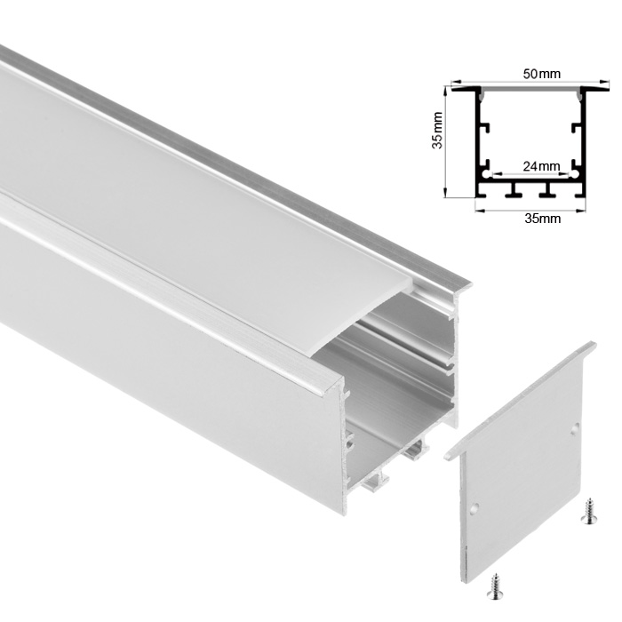 LED Recessed Channel with diffuser for LED Strip, 2M (6.56FT), W35