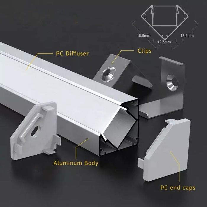 LED Strip Light Channel, Aluminum Extrusion Profile, V Shape 46 Inches (1.17m), 4C18