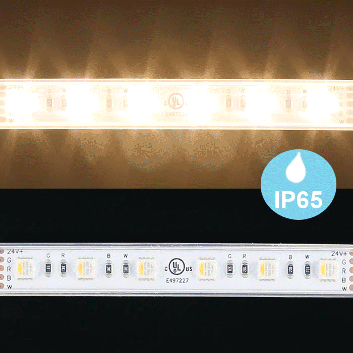 Waterproof 5050 24V RGB+Warm White 2700K Multi Color LED Strip, 60/m, 5m Reel, IP67