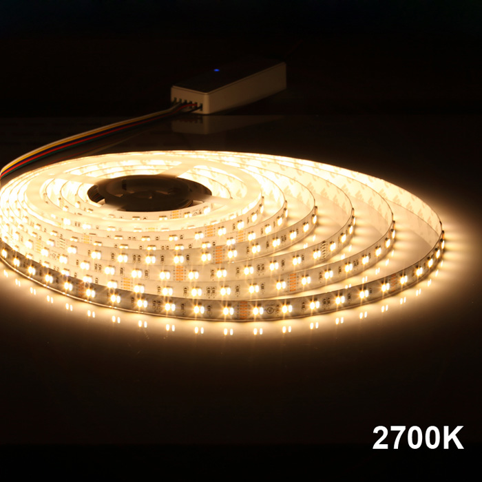 5050 24V RGB CCT Tunable White 2400K(Amber)-6500K LED Strip Light, 60/m, 5m Reel