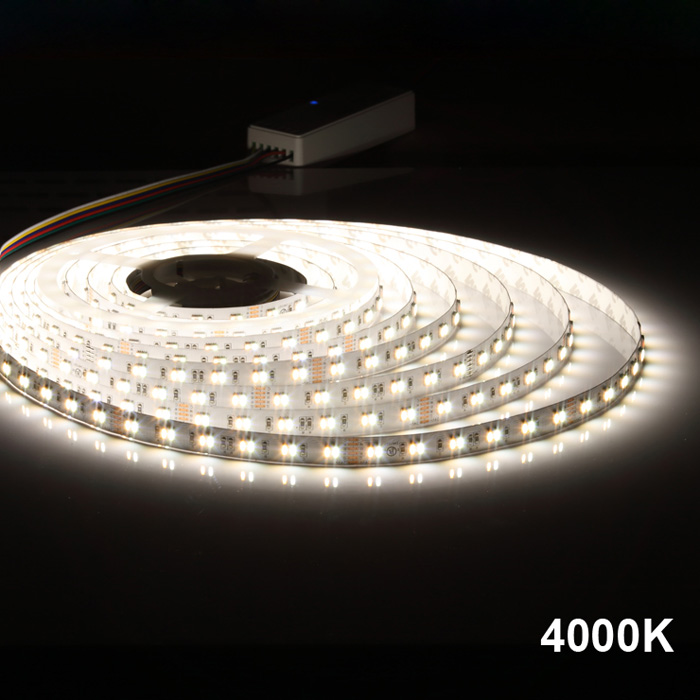 5050 24V RGB CCT Tunable White 2400K(Amber)-6500K LED Strip Light, 60/m, 5m Reel